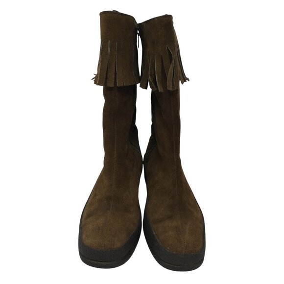 Vintage Val Brown Suede Fringe Sherpa Lined Boho Mid Calf Boots Womens 40 US 9 - Picture 5 of 13